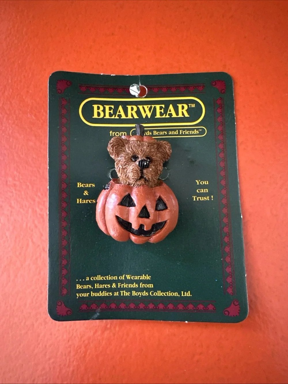 Brown Bear in Orange Pumpkin pin Brooch Halloween Boyd’s teacher
